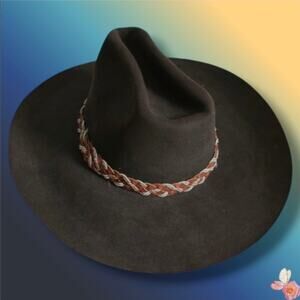 Vintage Biltmore Western Cowboy Hat Brown Wool Felt Wide Brim Braid M/L